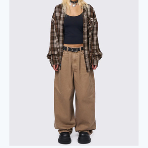 <span class=keywords><strong>Pantaloni</strong></span> larghi in cotone 100% <span class=keywords><strong>Beige</strong></span> per stile Unisex Custom rilassato su gamba larga ricamato Jeans pieghettati con cuciture extra lunghe tendenza Casual - Product Image 4