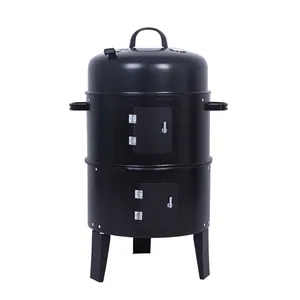 3 In 1 Grill perokok 3 lapisan Tower Grill perokok vertikal barel arang barbekyu Grill perokok arang BBQ