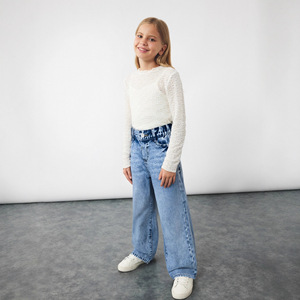 Jeans in denim lavato a gamba larga casual da bambina per il commercio estero, stile quattro stagioni, con elastico in vita, per bambini più grandi - Product Image 5