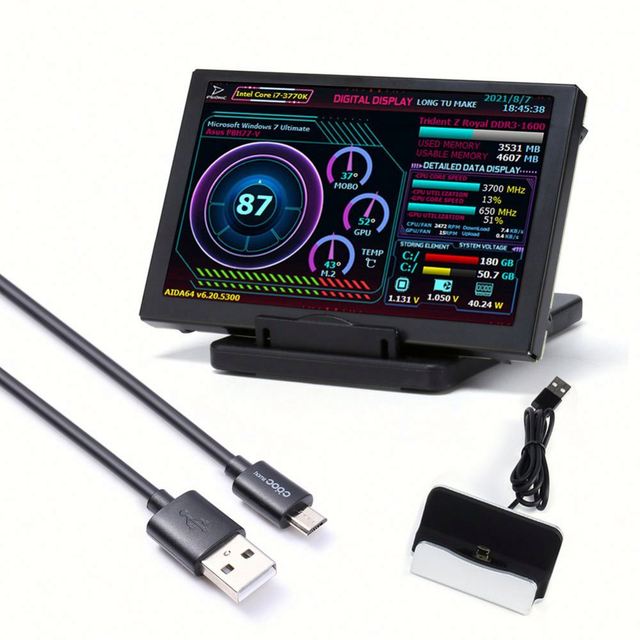 5 Inch IPS Monitor Display Aluminum Alloy USB HDD Monitor Display CPU GPU RAM HDD Secondary Screen 360Degree Rotation for AIDA64