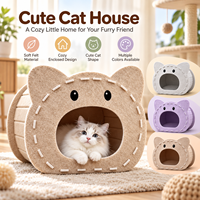 Maison pour chat en feutre personnalisée, forme visage de chat mignon, lit d'intérieur pour animaux de compagnie, grotte pour chat fermée et confortable, montage facile, vente en gros