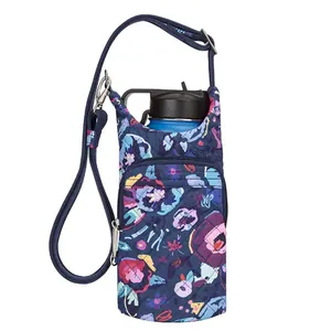 Custom Boho Print Water Bottle Carrier Bag Gewatteerde Fles Houder Tote Pouch Met Verstelbare Schouder Hand Strap En Voorvak