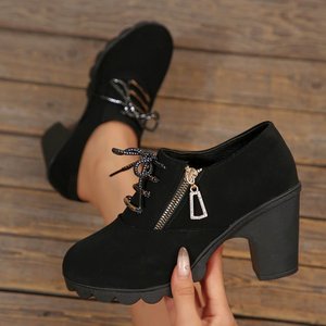 Chaussures pour femmes, bottes à talons hauts, nouvelle collection automne, 915, talons épais, bottes courtes, bout rond, lacets, bottes pour femmes - Product Image 6