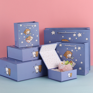 packaging blue small packages purse birthday gift makeup package press scarf suitcase fold custom paper cartoon box on printed