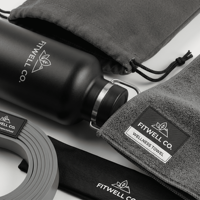 Ensemble cadeau d'entreprise personnalisé, kit de bien-être avec bouteille de sport, serviette, bande de résistance, bandeau, pochette de rangement