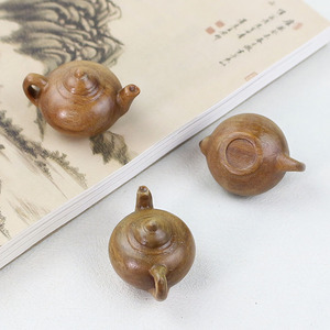 <b>Hand</b> Held Collectible Teapot Carved Sandalwood <b>Mini</b> Tea Pet With Lid Traditional Chinese Style Office Desktop Figurine - Product Image 1