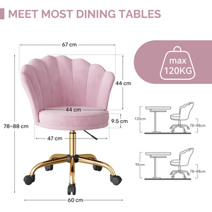 Chaise de coiffeuse pivotante moderne en velours avec dossier en forme de pétale, design ergonomique, hauteur réglable pour chambre, maison, hôtel, dressing - Product Image 6
