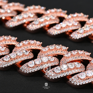 Collier Chunky pour Homme, Chaîne Cubaine Solide Hip Hop 24mm, Plaqué Or Rose, avec Zircons, Grand Modèle à Maillons Épais - Product Image 2