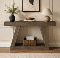 Console de rangement à 2 niveaux en bois, design moderne et multifonctionnel pour salon, entrée, couloir, hôtel, gris