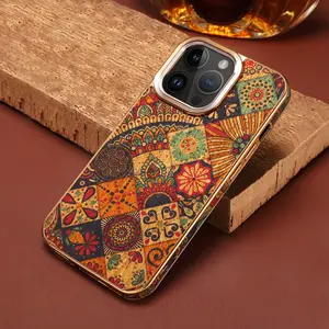 Vintage Flower Unique PU Leather Slim Fit Back Cover for iPhone 15 14 13 12 Back Cover for Samsung S24