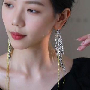 Yujie 2024 Nouveau style tendance, boucles d'oreilles pendantes à longues franges en forme d'épi de blé, style haut de gamme, pour visages ronds - Product Image 3