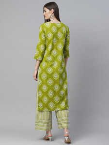 Conjunto de Verano de 2 Piezas con Estampado Floral Verde, Estilo Casual, 100% Algodón, Pantalones Palazzo Largos hasta el Tobillo, Secado Rápido y Ecológico - Product Image 2