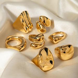 Joyería de Acero Inoxidable de Moda al por Mayor Personalizada, Juego de Anillos Gruesos Chapados en Oro de 18K, Anillos Minimalistas Geométricos Apilables para Mujer - Product Image 3