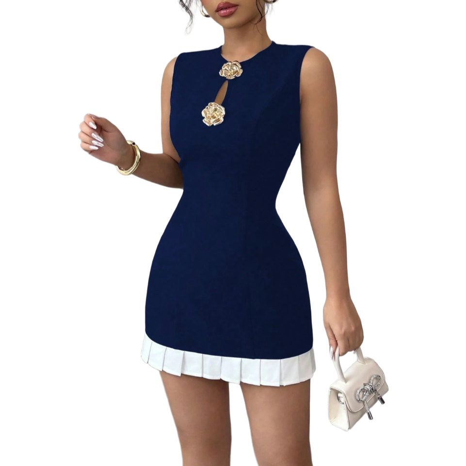 Tight Short Dress - Navy Blue Bodycon Midi Style