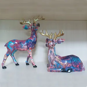 מותאם אישית ציור שמן אמנות פיסול בעלי חיים איילים צלמית זוג צבי שרף קרפט פסל בית חג המולד שולחן העבודה קישוט מתנה