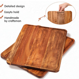 Bandeja rectangular de madera color marrón oscuro hecha a mano para uso en el hogar, para café, té y postres. - Product Image 1