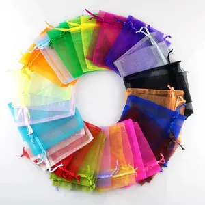 Wholesale Custom Printing Organza Fabric Gift Drawstring Bags with Different Colors