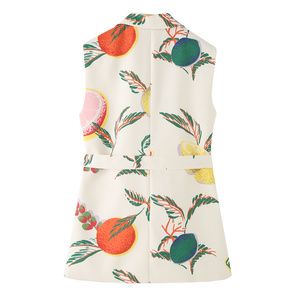 PB&ZA <span class=keywords><strong>Femme</strong></span> Nouvelle Collection Printemps 2026 <span class=keywords><strong>Gilet</strong></span> Chic Sans Manches Imprimé Fruits <span class=keywords><strong>avec</strong></span> <span class=keywords><strong>Ceinture</strong></span> Style Vintage - Product Image 2