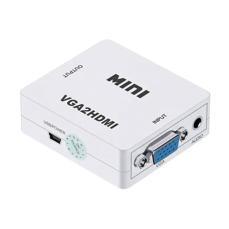 VGA to Hdmi 1080P Full HD Mini Vga to Hdmi Audio Video Converter Adapter Box with USB Cable and 3.5mm Audio Port Cable for HDTV