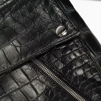 Veste en cuir de crocodile véritable, veste en cuir d'agneau pour homme, veste au design premium avec empiècements.