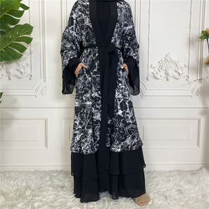 Vestido de estilo cárdigan musulmán para mujer, estampado de Oriente Medio, costura, modestia, Abaya - Product Image 6
