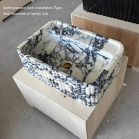 Meubles-lavabos modernes en marbre Calacatta Viola naturel rectangulaire, lavabo en pierre sur mesure pour villa et salle de bain résidentielle