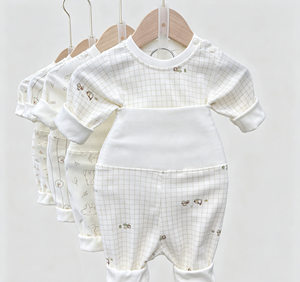 Pijama de Algodón 100% Transpirable con Estampado de Dibujos Animados, Clase A, para Bebés, de Cintura Alta, con Protección para el Vientre, Conjunto de Dos Piezas, 0-24 Meses, Otoño - Product Image 1
