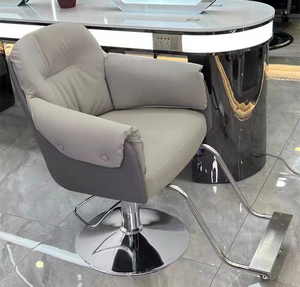 Sillón de Barbería de Cuero Crema, Hidráulico, Giratorio, con Reposapiés, Mueble Moderno para Peluquería - Product Image 3