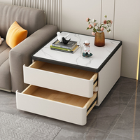 Table basse extensible de luxe en bois avec plateau en pierre frittée, 2 tiroirs, écologique, durable, blanche, mobilier moderne pour chambre à coucher