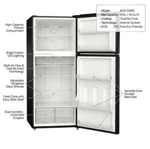 Refrigerador Total <span class=keywords><strong>No</strong></span> <span class=keywords><strong>Frost</strong></span> de 510L y 18 Pies Cúbicos, Ahorro de Energía, Bajo Nivel de Ruido, Gran Capacidad, BCD-508W, OEM, ODM, 110V, 220V, Personalizable - Product Image 3