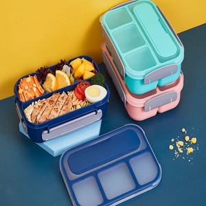 Plastic 4 compartment lunch box with lock lid 1.3L