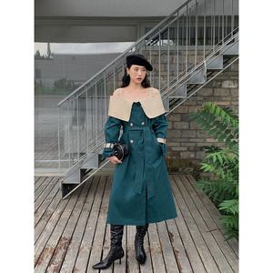 OUDINA Fashion allentato <span class=keywords><strong>doppio</strong></span> <span class=keywords><strong>petto</strong></span> cintura vita alta una spalla cava elegante Trench abiti lunghi donna - Product Image 4
