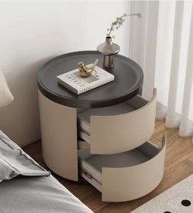 Mesita de Noche Redonda de Madera Maciza de Alta Gama, Estilo Ligero y Lujoso, Compacta y Práctica, Precio al por Mayor - Product Image 6