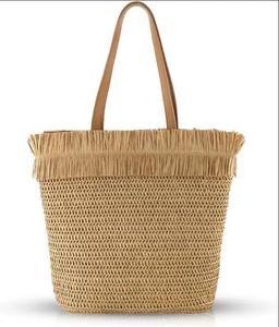 Straw Woven Letter Tote Bag Bamboo <b>Handle</b> Women's Beach Casual <b>Handbag</b> Lightweight Open Top Bohemian Style Letter Polyester - Product Image 1