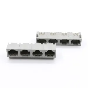RJ45 soket manufaktur PCB modular jack RJ45 konektor wanita Empat dalam satu adaptor untuk Ethernet