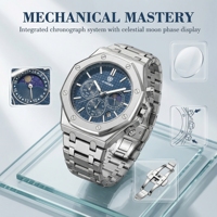 Montre de luxe X-GEQCK à trois cadrans et six aiguilles avec phases lunaires pour homme, bracelet en acier inoxydable, montre-bracelet tendance pour affaires