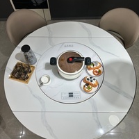 Table à manger extensible moderne de luxe en marbre avec 4 chaises, pieds en acier carbone, plaque chauffante, mobilier pour la maison, hôtel, villa, restaurant
