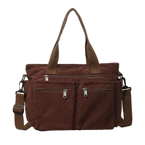 Sac fourre-tout à messages multifonctionnel de haute qualité en velours côtelé doux pour femmes, grande capacité, rayé, mode simple pour filles - Product Image 2