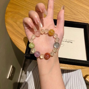 Pulsera de Cuentas de Cristal Multicolor Arcoíris Natural, Unisex, Atrae la Fortuna, Cuarzo Rosa, Amatista, Regalo de Cumpleaños, Regalo Empresarial, Dorado - Product Image 2