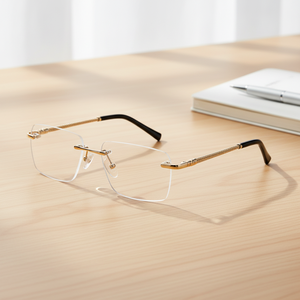 <span class=keywords><strong>Lunettes</strong></span> <span class=keywords><strong>de</strong></span> <span class=keywords><strong>vue</strong></span> unisexes personnalisées avec logo en or, monture carrée sans bordure en acier inoxydable pour hommes et femmes - Product Image 1