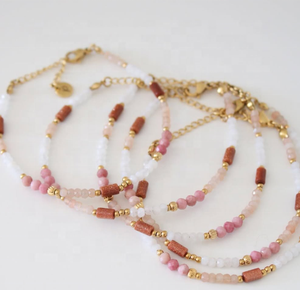 Bracelets minimalistes bohèmes géométriques perlés plaqués or 18 carats avec pierres naturelles colorées, notamment l'agate, pour anniversaire - Product Image 3