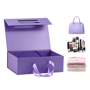 Spot Wholesale Foldable Purple Magnetic Packaging Hair Box With Ribbon Closure