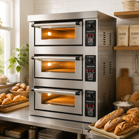 Four commercial 3 niveaux gaz/électrique pour boulangerie, contrôle intelligent de la température, fenêtre en verre, éclairage LED, chaleur supérieure/inférieure, vapeur/pietra perla.