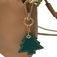 Nouveau porte-clés de Noël en cuir véritable, breloque personnalisée pour voiture, téléphone, sac, pendentif en cuir de vachette, logo personnalisé disponible en gros