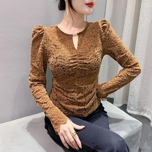 Otoño New Lace Scheming Hollow Out Bottoming Slim Fit Side Plisado Diseño Super - Product Image 3