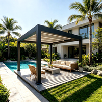 Pergola motorisée en aluminium à lames orientables de qualité résidentielle avec bande lumineuse LED pour terrasse de piscine et jardin
