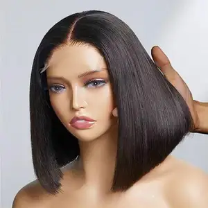 Pelucas de cabello humano Bob corto para mujer, hueso recto 4*4, cierre de encaje transparente, peluca Frontal, cabello vietnamita