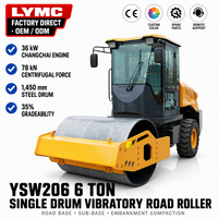 Compacteur à rouleaux vibrants à tambour unique YSW206B de 6 tonnes avec cabine d'opérateur standard