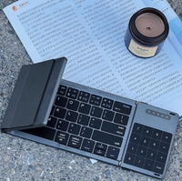 TBFIT Keyboard lipat tiga nirkabel 64 tombol, Keyboard lipat tiga ABS, dapat diisi ulang Ultra ramping, Keyboard lipat portabel