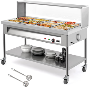 Mobilier de cuisine professionnel en acier inoxydable, bain-marie avec écran acrylique, étagère supérieure et inférieure, contrôle de la température et couvercle, HoReCa - Product Image 1